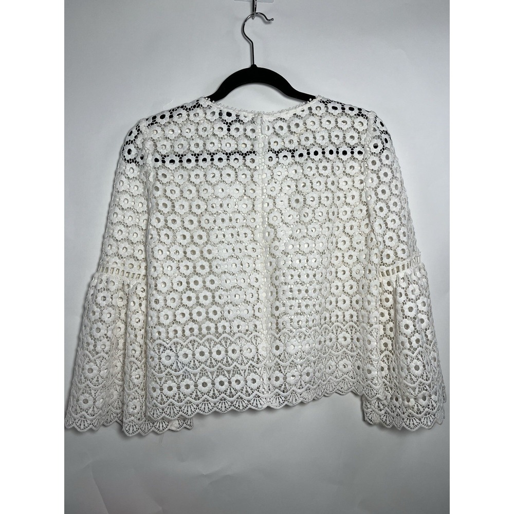 J CREW White Daisy Lace Boxy Top Blouse Bell-Sleeve Sz 2 Boho Floral Whimsy - Picture 14 of 15